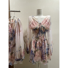 批发Hotdog热狗很辣紫藤花恋 送<b class='q'>短裤</b>紫藤花连衣裙女收腰显瘦短裙