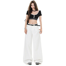 批发2026春装新款休闲阔腿直筒裤女装牛仔长裤。加长送腰带