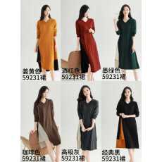 批发不规则韩系女<b class='q'>秋</b>冬中长款加肥加大码蝙蝠袖V领A字百搭连衣裙