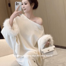 批发法式白色斗篷套头毛衣女秋冬季慵懒风高级感宽松休闲显瘦长袖上衣