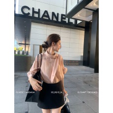 批发花花富家欧尼~韩系一字飘带领系扣粉色气质长袖<b class='q'>衬衫</b>女小个子