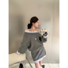 批发休闲长袖卫衣<b class='q'>套装</b>女小个子拼接条纹2025新款韩系<b class='q'>针织</b>短裙两件套秋