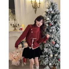 批发氛围感撞色带围脖毛衣外套女秋冬2025新款洋气宽松百搭<b class='q'>针织衫</b>上衣