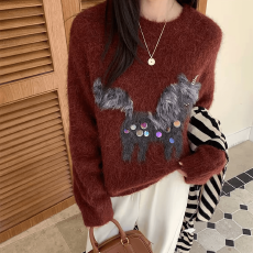 冬季新款原创设计圣诞小马刺绣小香风针织毛衣女可爱软糯宽松上衣