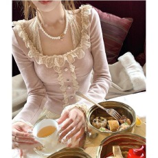 批发假两件蕾丝打底木耳边百搭挂脖t恤女秋冬季修身显瘦内搭外穿<b class='q'>上衣</b>