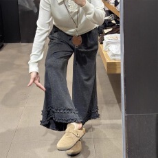 批发韩版花边阔腿糯米九分裤2026春季新款百搭显瘦慵懒风毛巾休闲裤女