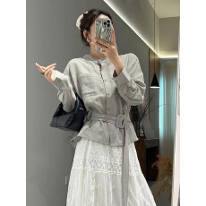 批发2026春季新款腰带收腰设计显瘦气质衬衫女<b class='q'>通勤</b>小众气质韩系上衣潮