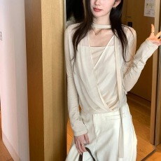 批发26秋新款长袖拼接假两件上衣衬衫设计感小众韩系减龄百搭休闲