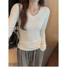 批发人棉<b class='q'>莫代尔</b>260克 重磅V领秋冬季纯色内搭修身长袖简约<b class='q'>打底衫</b>上衣