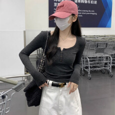 批发人棉<b class='q'>莫代尔</b>260克 韩系秋冬新款修身显瘦纽扣长袖T恤上衣<b class='q'>打底衫</b>女