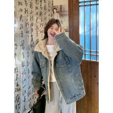 批发加绒加厚牛仔外套女2025<b class='q'>秋</b>冬款慵懒风高级感宽松百搭羊羔绒夹克潮