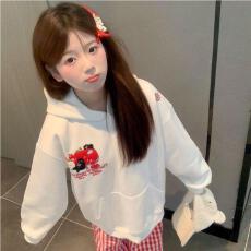 批发【云朵绒复合】薄款320g,厚款400g <b class='q'>甜美</b>刺绣苹果猫咪连帽卫衣