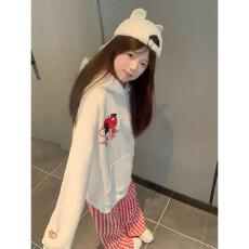 批发【云朵绒复合】薄款320g,厚款400g <b class='q'>甜美</b>刺绣苹果猫咪连帽卫衣