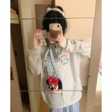 批发【云朵绒复合】薄款320g,厚款400g 学院风刺绣格纹小狗蝴蝶结开衫