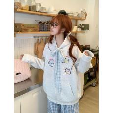 批发【云朵绒复合】薄款320g,厚款400g 学院风刺绣格纹小狗蝴蝶结开衫