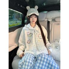 批发【云朵绒复合】薄款320g,厚款400g 学院风刺绣格纹小狗蝴蝶结开衫