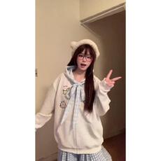 批发【云朵绒复合】薄款320g,厚款400g 学院风刺绣格纹小狗蝴蝶结开衫