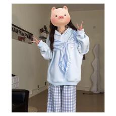 批发【云朵绒复合】薄款320g,厚款400g 格子披肩绣花连帽卫衣女