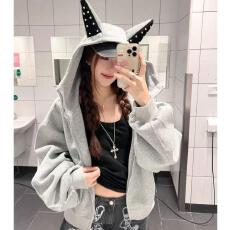 云朵绒复合薄款320g,厚款400g高街杜宾犬耳朵铆钉珍珠卫衣