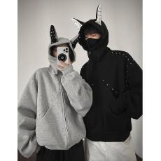 批发【云朵绒复合】薄款320g,厚款400g高街杜宾犬耳朵铆钉珍珠卫衣