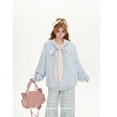 批发【云朵绒复合】薄款320g,厚款400g格子蝴蝶结绑带连帽卫衣<b class='q'>女</b>