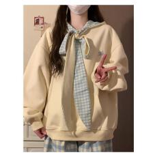 批发【云朵绒复合】薄款320g,厚款400g格子蝴蝶结绑带连帽卫衣<b class='q'>女</b>