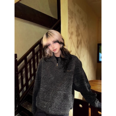 薄款 刺绣广州原版面料设计感条纹卫衣女