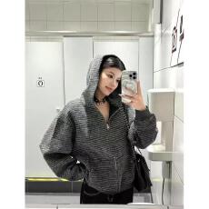 薄款 刺绣广州原版面料设计感条纹卫衣女