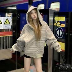 薄款 刺绣广州原版面料设计感条纹卫衣女