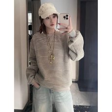 原版压线原版面料韩系条纹长袖圆领卫衣女