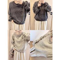 原版压线原版面料韩系条纹长袖圆领卫衣女