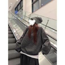 原版压线原版面料韩系条纹长袖圆领卫衣女