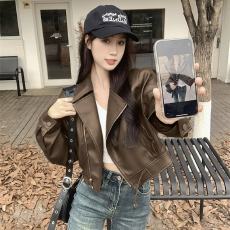 批发黑色<b class='q'>皮衣</b>外套女短款小个子2025秋冬季复古机车服港风气质pu皮夹克