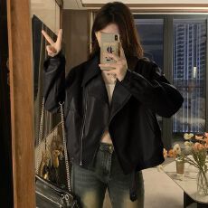 批发黑色<b class='q'>皮衣</b>外套女短款小个子2025秋冬季复古机车服港风气质pu皮夹克