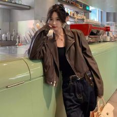 批发黑色<b class='q'>皮衣</b>外套女短款小个子2025秋冬季复古机车服港风气质pu皮夹克