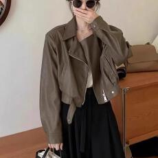 批发黑色<b class='q'>皮衣</b>外套女短款小个子2025秋冬季复古机车服港风气质pu皮夹克