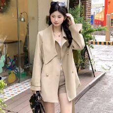 批发2025秋季名媛黑色<b class='q'>风衣</b>女网红爆款小个子韩系中长款英伦风外套