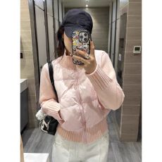 批发韩系甜美粉色针织拼接<b class='q'>立领</b>短款棉服冬季新款小个子设计感修身外套