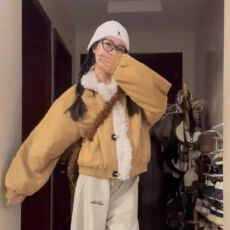 批发呆呆文冬季美式复古<b class='q'>短款</b>加厚麂皮仿羊羔毛棉服棉袄加厚外套上衣女