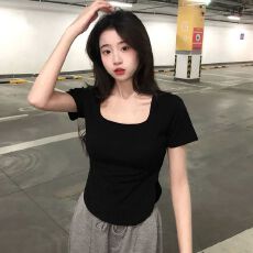 批发简约美好舒适夏季圆领<b class='q'>短袖</b>t恤女遮肉显瘦好版型内搭修身显瘦上衣