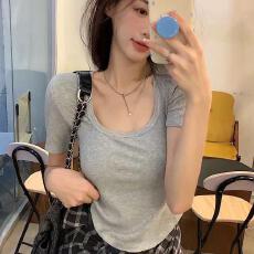 批发简约美好舒适夏季圆领<b class='q'>短袖</b>t恤女遮肉显瘦好版型内搭修身显瘦上衣
