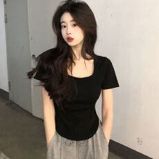 批发简约美好舒适夏季圆领<b class='q'>短袖</b>t恤女遮肉显瘦好版型内搭修身显瘦上衣