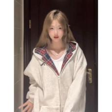 批发【华棉复合牛奶丝/银狐绒】韩系校园风连帽卫衣女INS韩版<b class='q'>开衫</b>外套