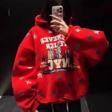 批发【云朵绒复合】薄款#加绒# 口袋连体印花，前后印花，原版印花
