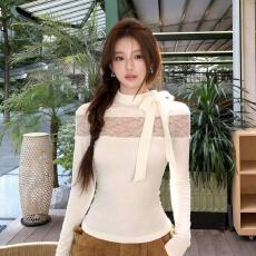 批发【莫代尔260克】京都甜梦蕾丝拼接针织衫女修身显瘦内搭上衣<b class='q'>秋</b>季