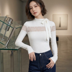 批发【<b class='q'>莫代尔</b>260克】京都甜梦蕾丝拼接针织衫女修身显瘦内搭上衣秋季