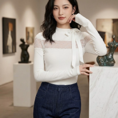 批发【<b class='q'>莫代尔</b>260克】京都甜梦蕾丝拼接针织衫女修身显瘦内搭上衣秋季