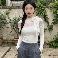 批发【<b class='q'>莫代尔</b>260克】京都甜梦蕾丝拼接针织衫女修身显瘦内搭上衣秋季