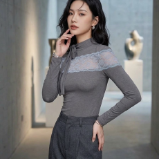 批发【<b class='q'>莫代尔</b>260克】京都甜梦蕾丝拼接针织衫女修身显瘦内搭上衣秋季