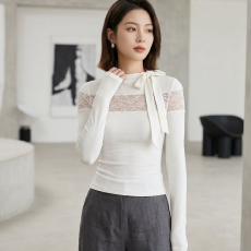 批发【<b class='q'>莫代尔</b>260克】京都甜梦蕾丝拼接针织衫女修身显瘦内搭上衣秋季
